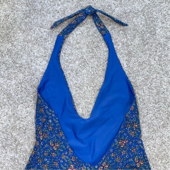 Veronica Beard Vickerie Floral Halter One-Piece Swimsuit Nottingham Blue Multi - Picture 5 of 11